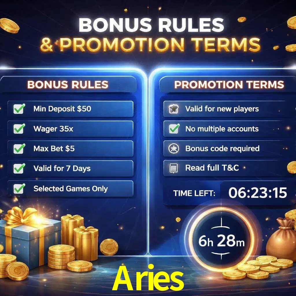 Reglas de promoción Aries y condiciones de bonos explicadas visualmente
